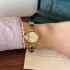 Elegant Blue Green Round Accent Gold Bracelet Watch for Women