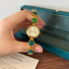 Elegant Blue Green Round Accent Gold Bracelet Watch for Women