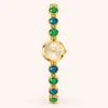 Elegant Blue Green Round Accent Gold Bracelet Watch for Women