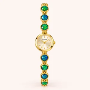 820-main Elegant Blue Green Round Accent Gold Bracelet Watch for Women