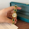 Classic Dark Green Oval Link Gold Bracelet Watch for Women