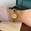 Classic Dark Green Oval Link Gold Bracelet Watch for Women