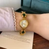 Classic Dark Green Oval Link Gold Bracelet Watch for Women
