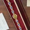 Elegant Blue Oval Accent Gold Oval Dial Bracelet Watch for Women