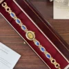 Elegant Blue Oval Accent Gold Oval Dial Bracelet Watch for Women