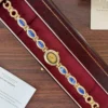 Elegant Blue Oval Accent Gold Oval Dial Bracelet Watch for Women