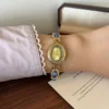 Elegant Blue Oval Accent Gold Oval Dial Bracelet Watch for Women