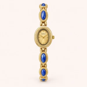 822-main Elegant Blue Oval Accent Gold Oval Dial Bracelet Watch for Women