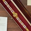 Elegant White Double Row Bead Gold Round Dial Watch for Women