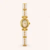 Elegant White Double Row Bead Gold Round Dial Watch for Women
