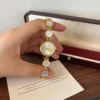 Elegant Pale Round Accent Gold Bracelet Watch for Women