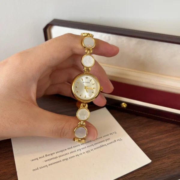 Elegant Pale Round Accent Gold Bracelet Watch for Women