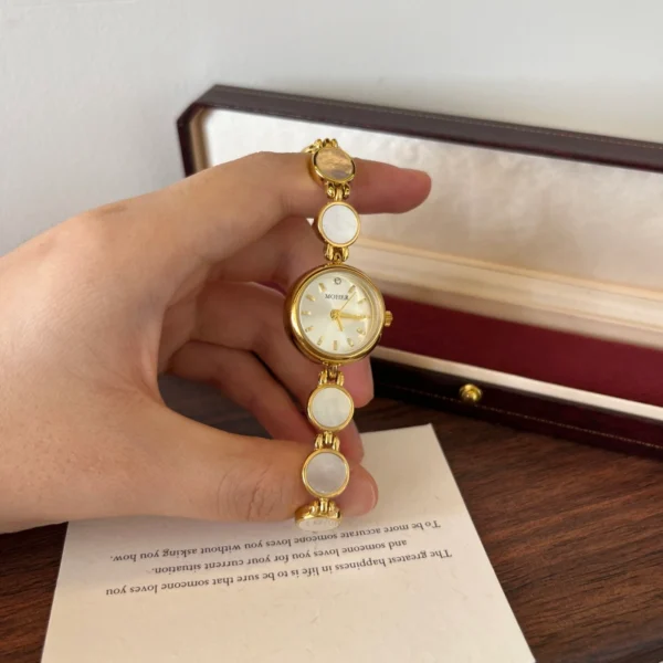 Elegant Pale Round Accent Gold Bracelet Watch for Women