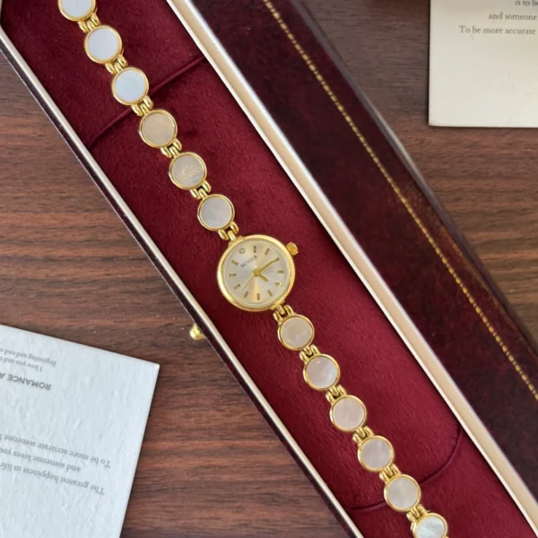 Elegant Pale Round Accent Gold Bracelet Watch for Women