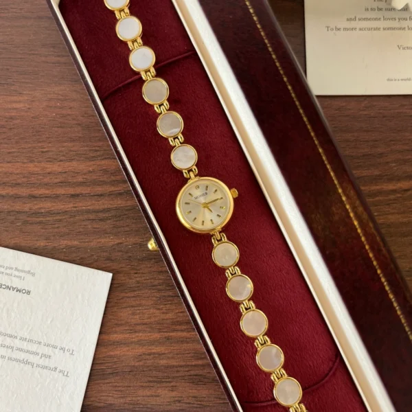Elegant Pale Round Accent Gold Bracelet Watch for Women