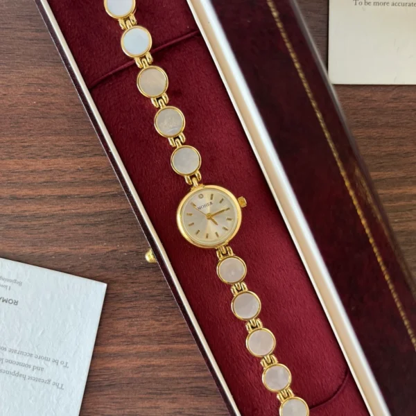 Elegant Pale Round Accent Gold Bracelet Watch for Women