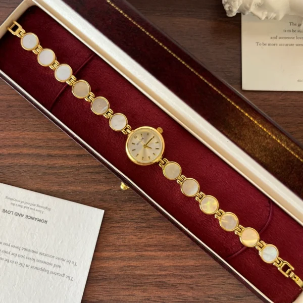 Elegant Pale Round Accent Gold Bracelet Watch for Women