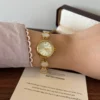 Elegant Pale Round Accent Gold Bracelet Watch for Women