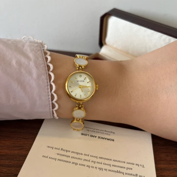 Elegant Pale Round Accent Gold Bracelet Watch for Women