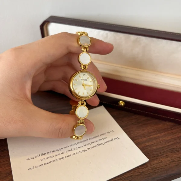 Elegant Pale Round Accent Gold Bracelet Watch for Women