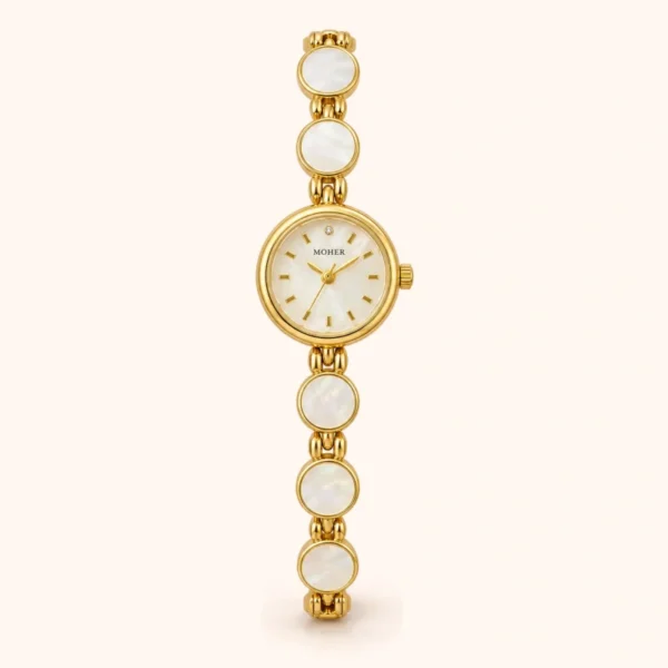 Elegant Pale Round Accent Gold Bracelet Watch for Women