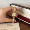 Elegant Pale Rectangle Accent Gold Oval Dial Watch for Women
