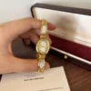 Elegant Pale Rectangle Accent Gold Oval Dial Watch for Women