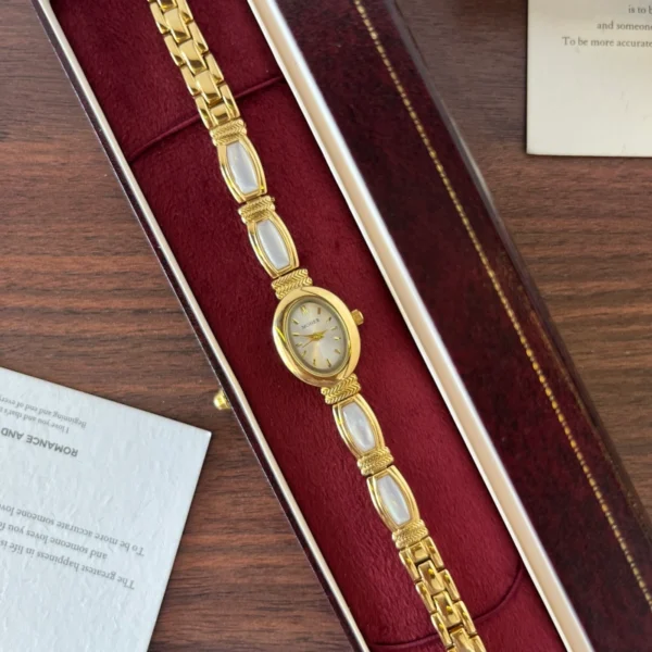 Elegant Pale Rectangle Accent Gold Oval Dial Watch for Women