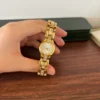 Classic Gold Round Dial Rectangular Link Bracelet Watch for Women