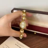 Classic Gold Oval Dial Round Link Bracelet Watch for Women