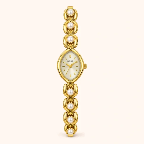 Classic Gold Oval Dial Round Link Bracelet Watch for Women
