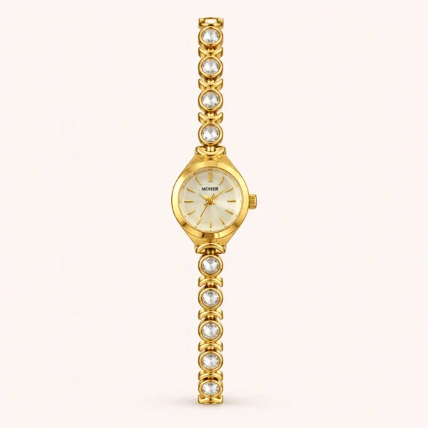 Elegant Gold Round Dial Slim Decorative Bracelet Watch for Women