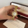 Elegant Gold Sunburst Round Dial Slim Bracelet Watch for Women