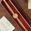 Elegant Gold Sunburst Round Dial Slim Bracelet Watch for Women