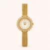 Elegant Gold Sunburst Round Dial Slim Bracelet Watch for Women