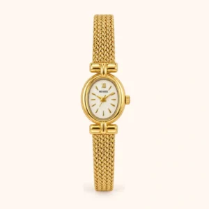 830-main-FFF7F1 Classic Pale Round Dial Gold Mesh Bracelet Watch for Women