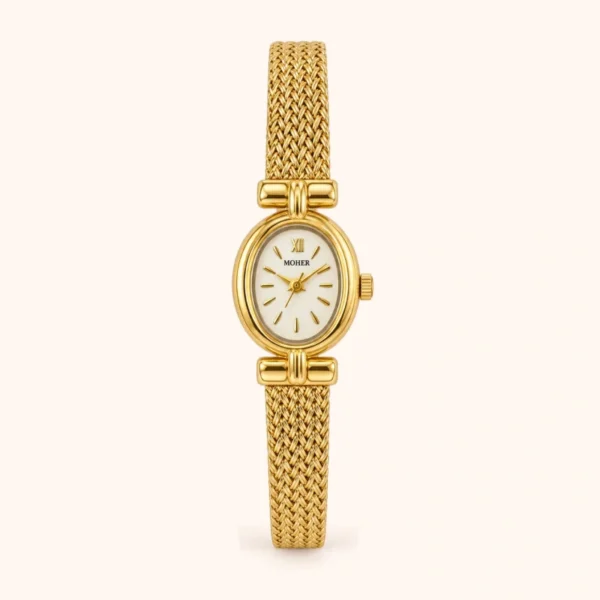 Classic Pale Round Dial Gold Mesh Bracelet Watch for Women