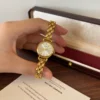 Classic Pale Round Dial Gold Double Chain Bracelet Watch for Women
