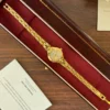 Classic Gold Round Dial Slim Patterned Bracelet Watch for Women