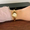 Classic Gold Round Dial Slim Patterned Bracelet Watch for Women