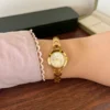 Classic Gold Round Dial Slim Patterned Bracelet Watch for Women