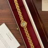 Classic Pale Oval Dial Gold Curved Link Bracelet Watch for Women