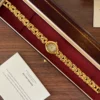 Classic Pale Oval Dial Gold Curved Link Bracelet Watch for Women