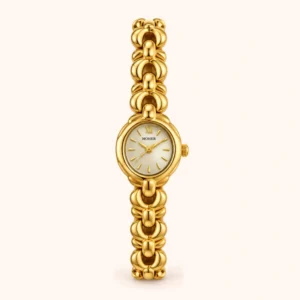 833-main-FFF7F1 Classic Pale Oval Dial Gold Curved Link Bracelet Watch for Women