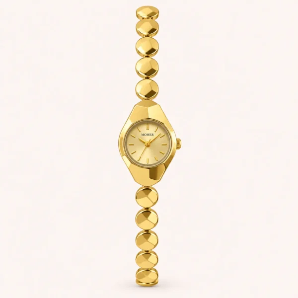 Classic Gold Round Dial Disc Link Bracelet Watch for Women
