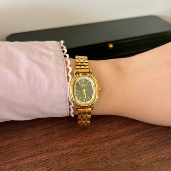Classic Green Round Dial Gold Multi Row Bracelet Watch for Women