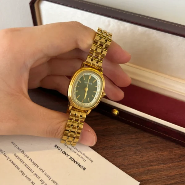 Classic Green Round Dial Gold Multi Row Bracelet Watch for Women