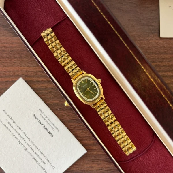 Classic Green Round Dial Gold Multi Row Bracelet Watch for Women
