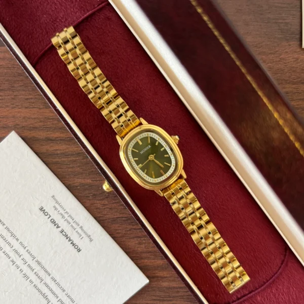 Classic Green Round Dial Gold Multi Row Bracelet Watch for Women