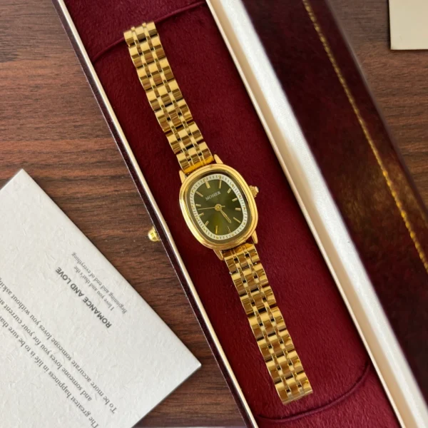 Classic Green Round Dial Gold Multi Row Bracelet Watch for Women
